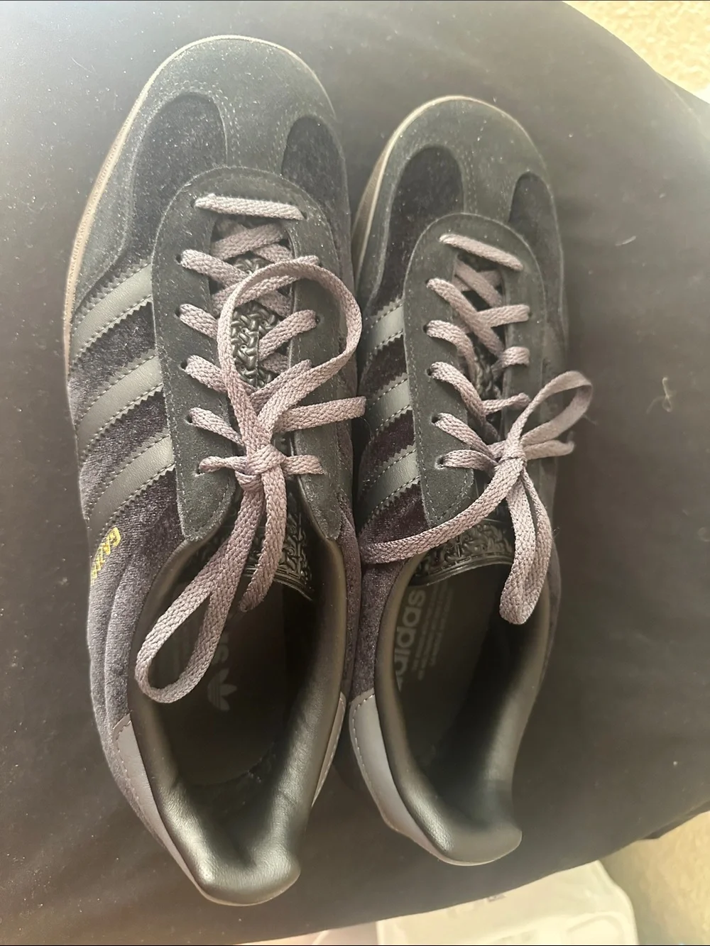 NWOB - Adidas Gazelle women’s black velvet and suede sneakers